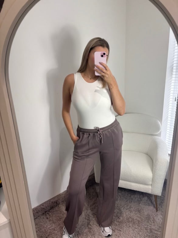 Ivory Slinky Racer Round Neck Double Layered Bodysuit