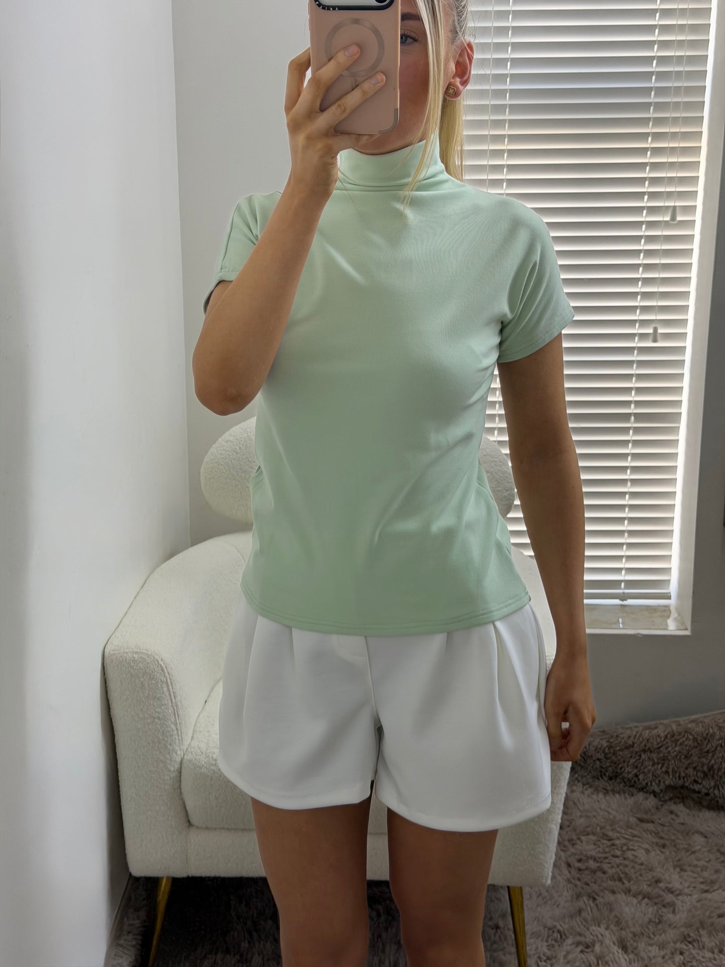 Mint High Neck Fitted Top