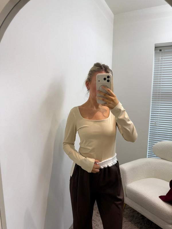 Nude Square Neck Super Soft Basic Long Sleeve Top