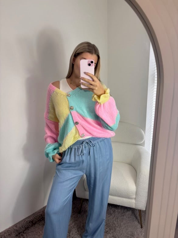 Soft Sorbet Pastel Button-Up Cardigan