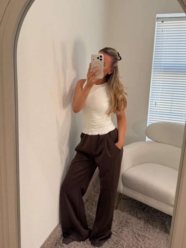 Chocolate Brown White Waistband Jogger Trousers