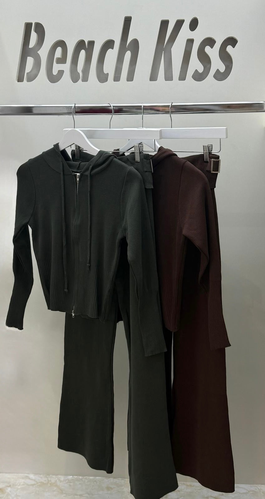 Ribbed Luxe Lounge Set Chocolate Brown/Khaki