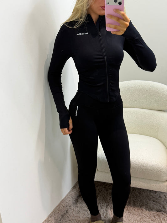 Black V Back Scrunch Bum Leggings & Jacket Set