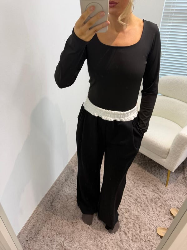 Black Square Neck Super Soft Basic Long Sleeve Top