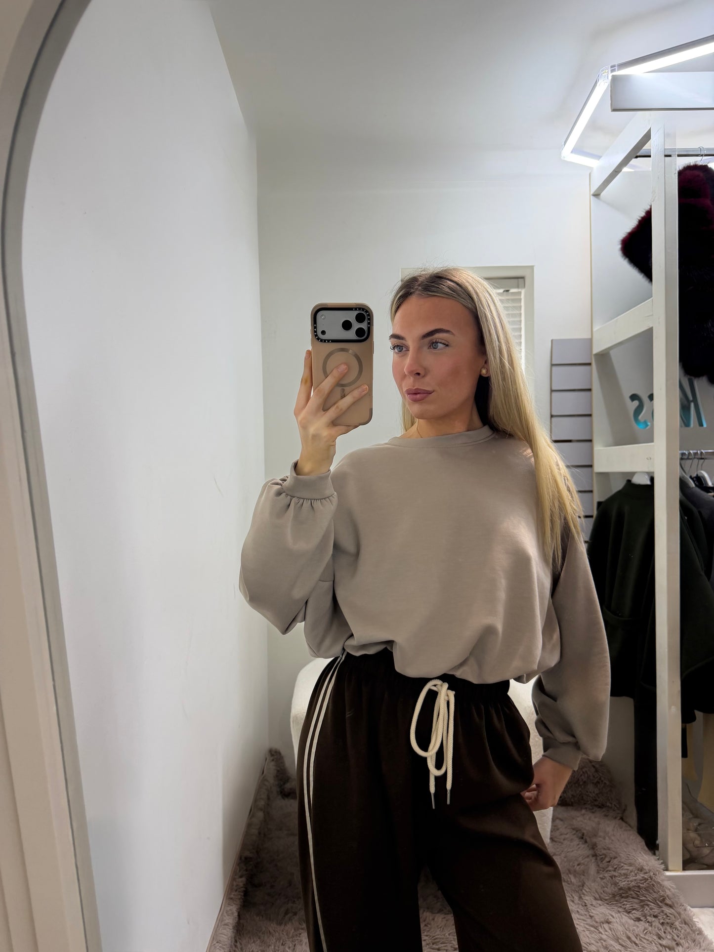 Mocha Soft Touch Balloon Hem Lightweight Jumper