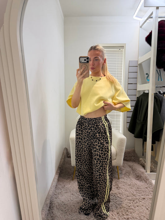 Leopard Print Side Stripe Trousers Yellow