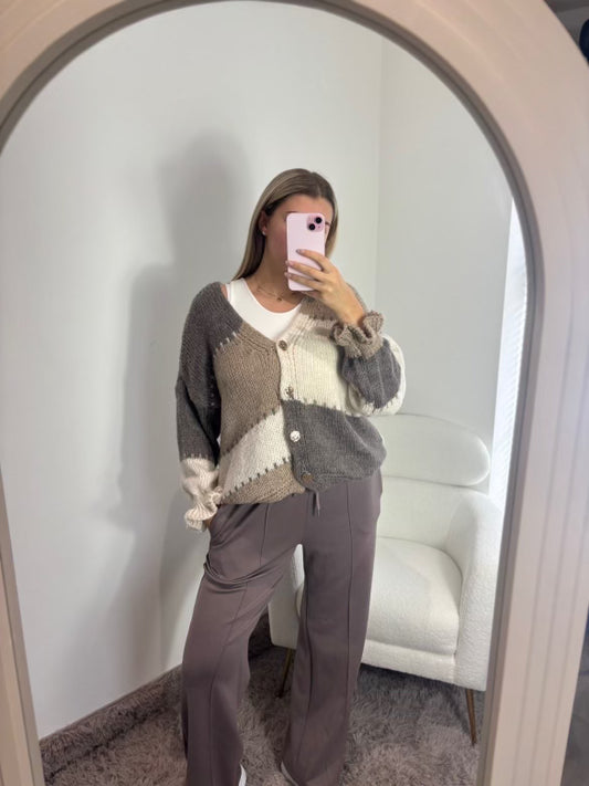 Beige & Cream Knit Button - Up Cardigan