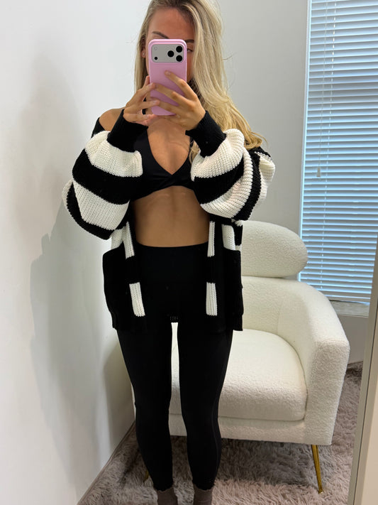 Black & White Stripped Open Cardigan