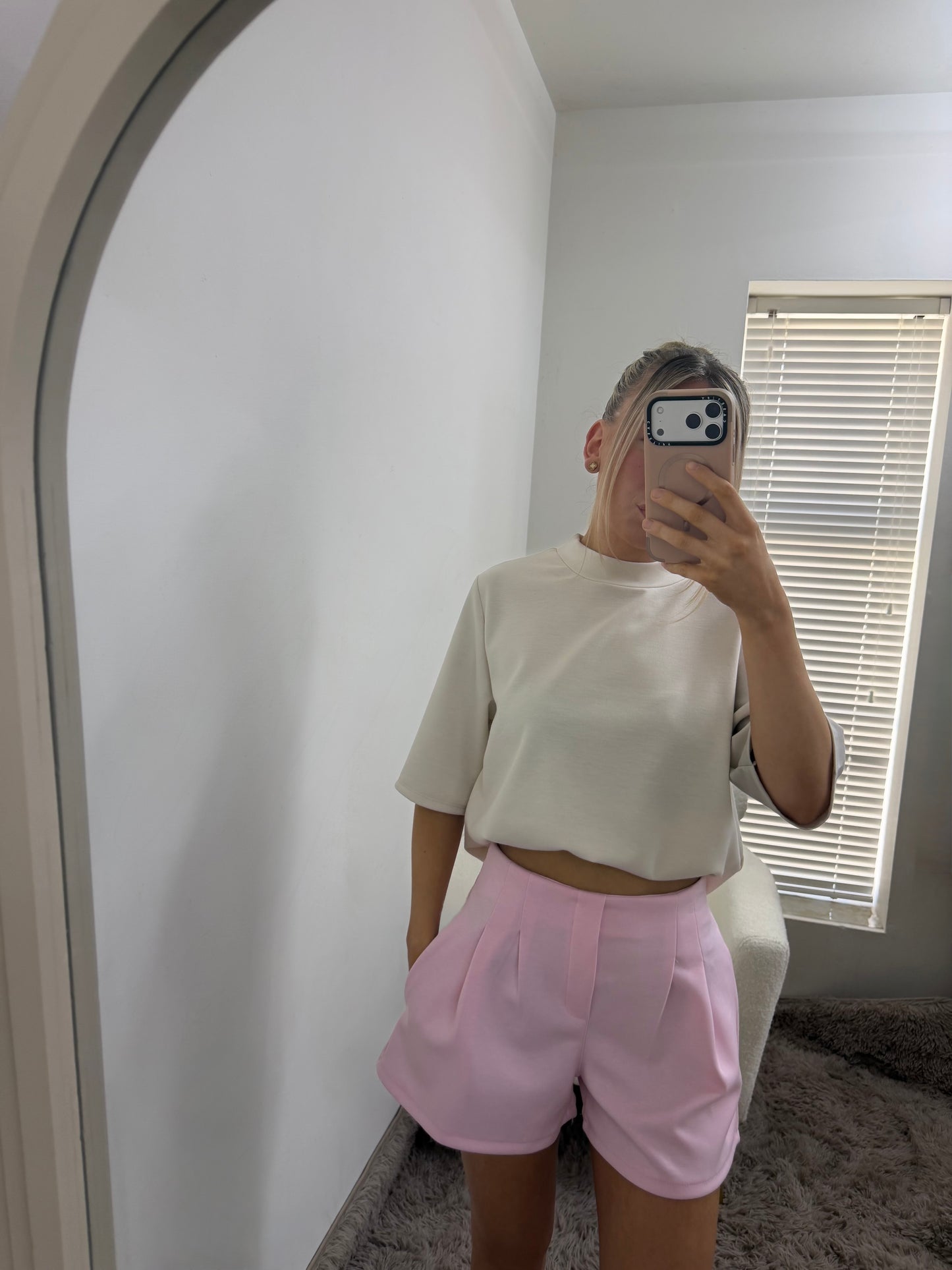 Pink Tailored High-Waisted Shorts
