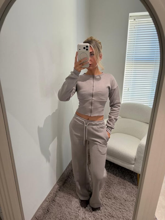 Mocha Corset Tracksuit Cropped Zip Up