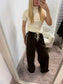 Chocolate Brown Stripe Wide Leg Trousers