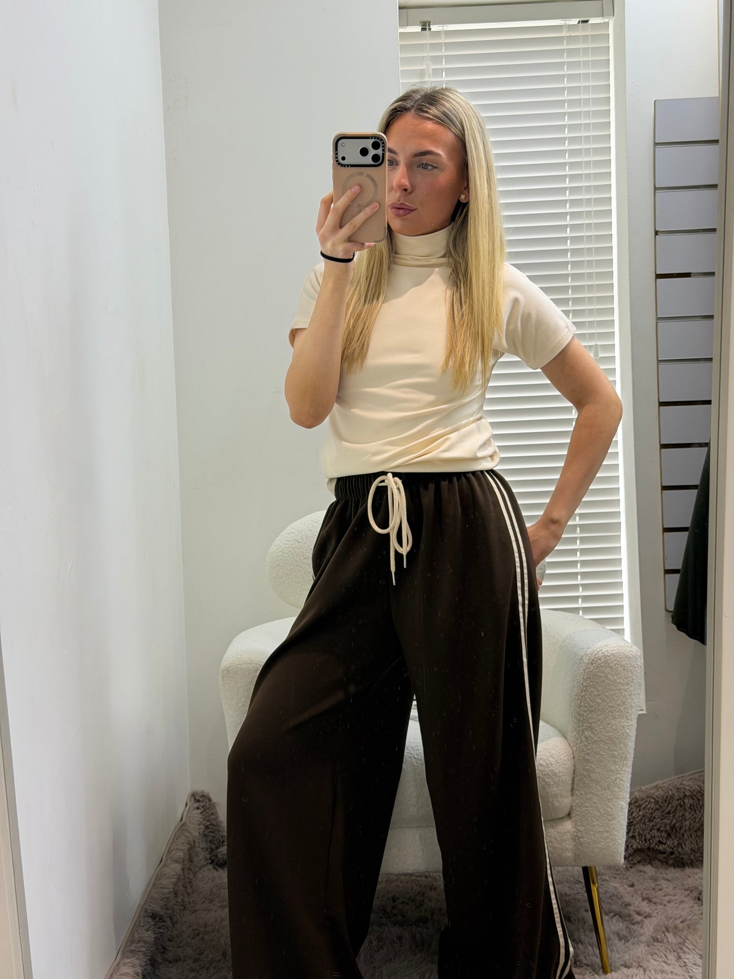 Chocolate Brown Stripe Wide Leg Trousers