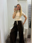 Chocolate Brown Stripe Wide Leg Trousers