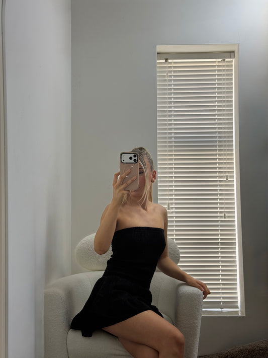 Black Shirred Bandeau Playsuit