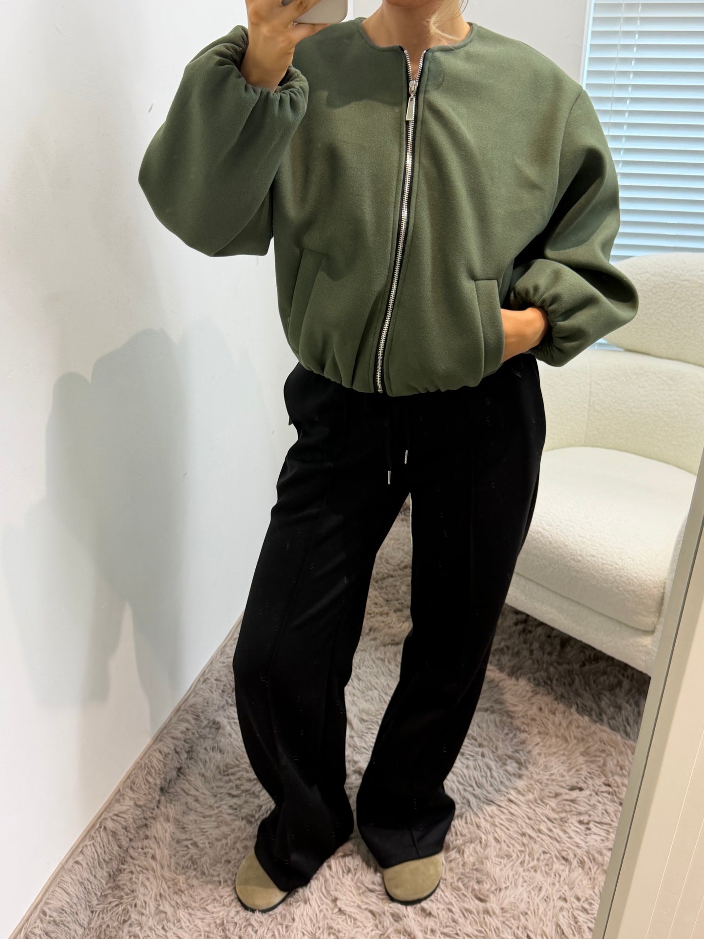 Khaki Zip Up Bomber Jacket