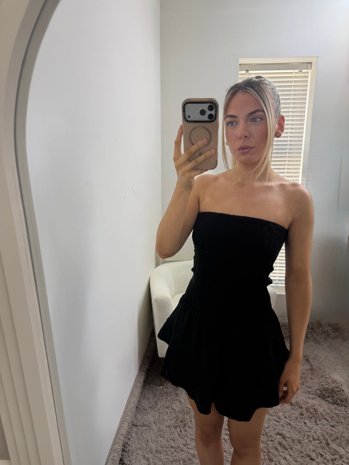 Black Shirred Bandeau Playsuit
