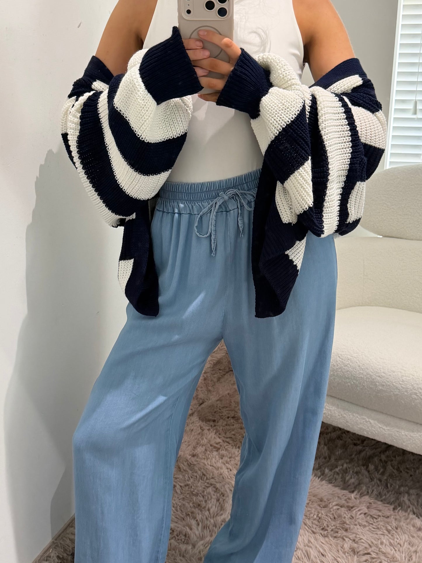 Blue Denim Wide Leg Trousers