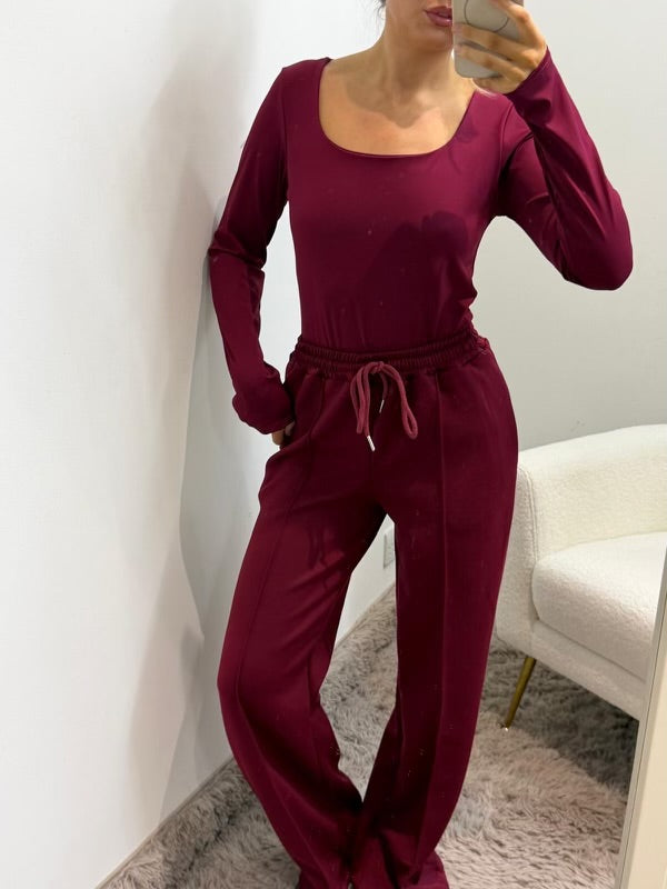 Burgundy Square Neck Super Soft Basic Long Sleeve Top