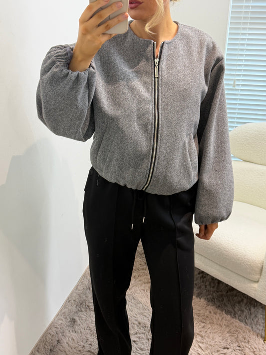 Grey Zip Up Bomber Jacket