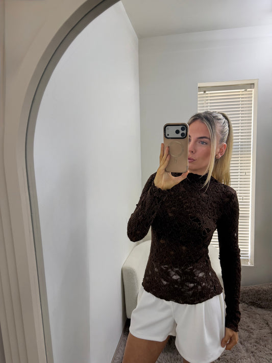 Chocolate Lace High Neck Top
