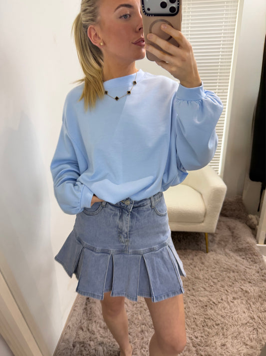 Frill Denim Mini Skort Light Blue