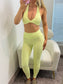Lime Green Padded Twist Halter Sports Bra & Leggings Set