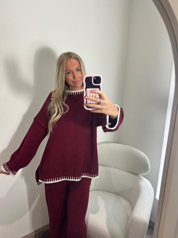 Knitted Wine Jumper & Trousers Set