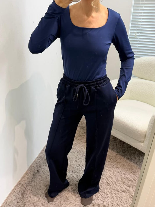 Navy Square Neck Super Soft Basic Long Sleeve Top