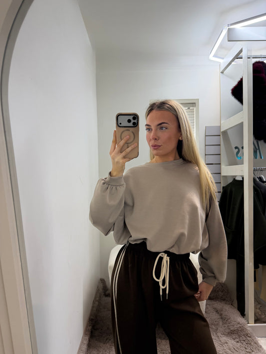 Mocha Soft Touch Balloon Hem Lightweight Jumper