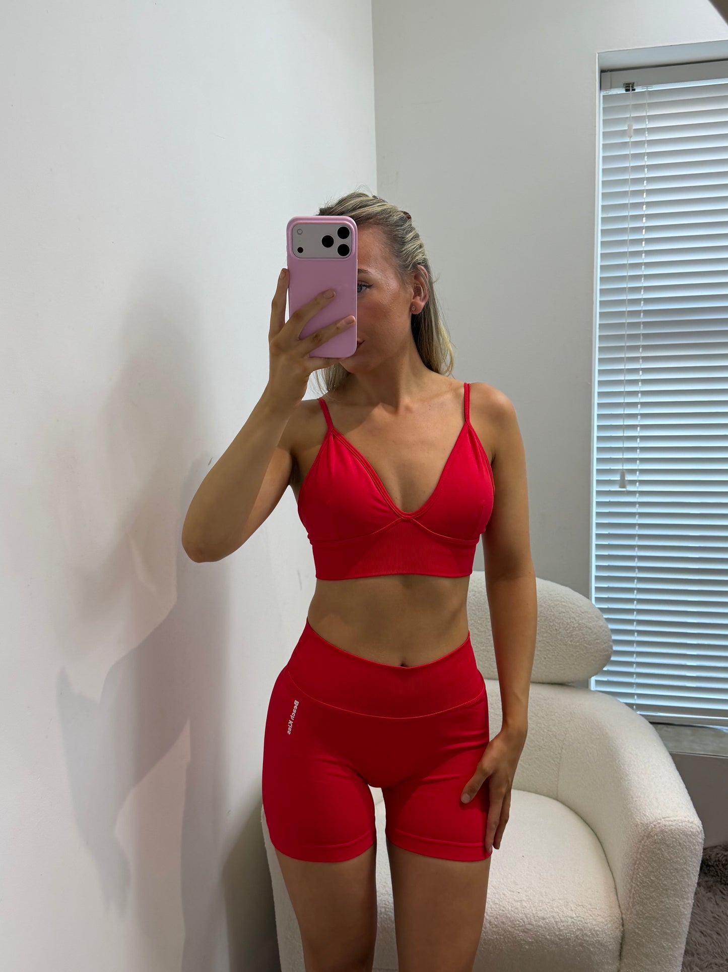 Red Scrunch Bum Shorts & Bra Set