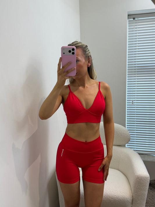 Red Scrunch Bum Shorts & Bra Set
