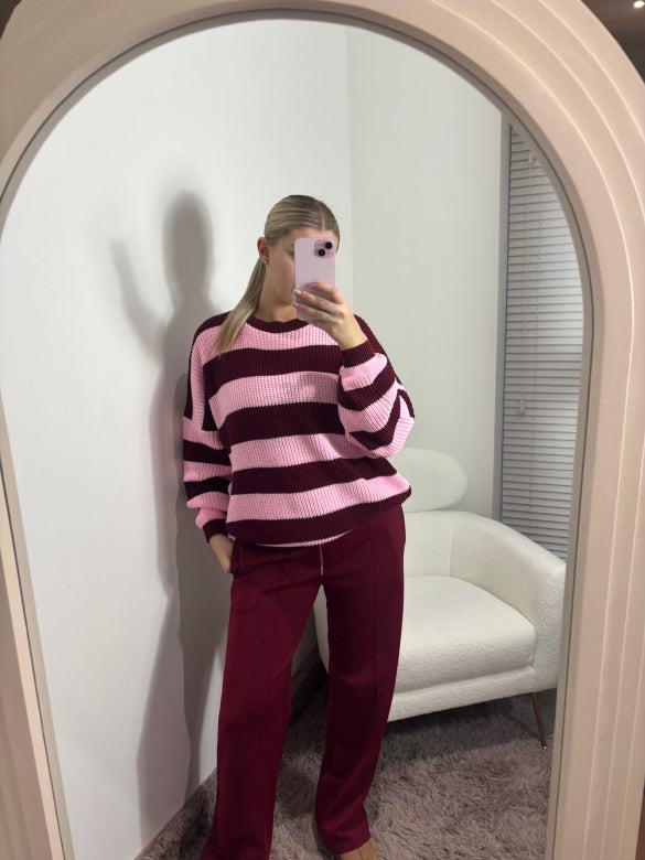 Rosé & Wine Stripe Jumper