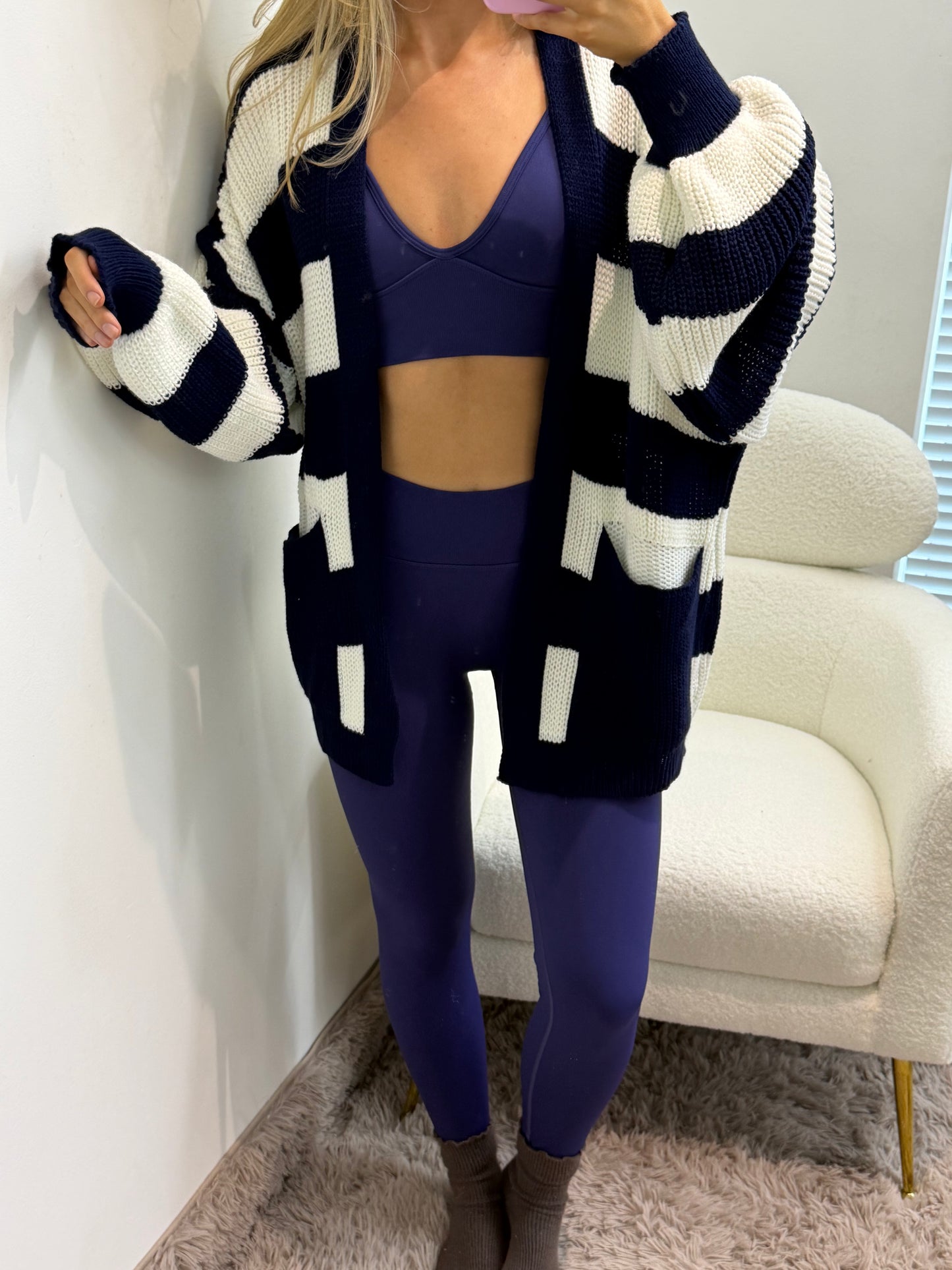 Navy & White Stripped Open Cardigan