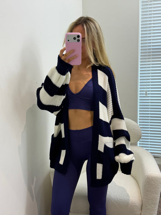 Navy & White Stripped Open Cardigan